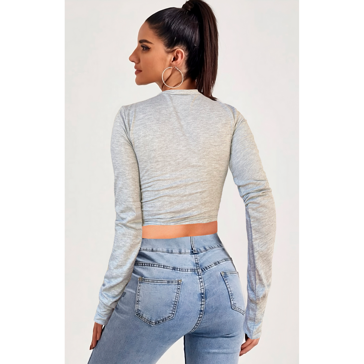 Playera Dama Corta Crop Top Manga Larga Ombliguera Moda Mujer