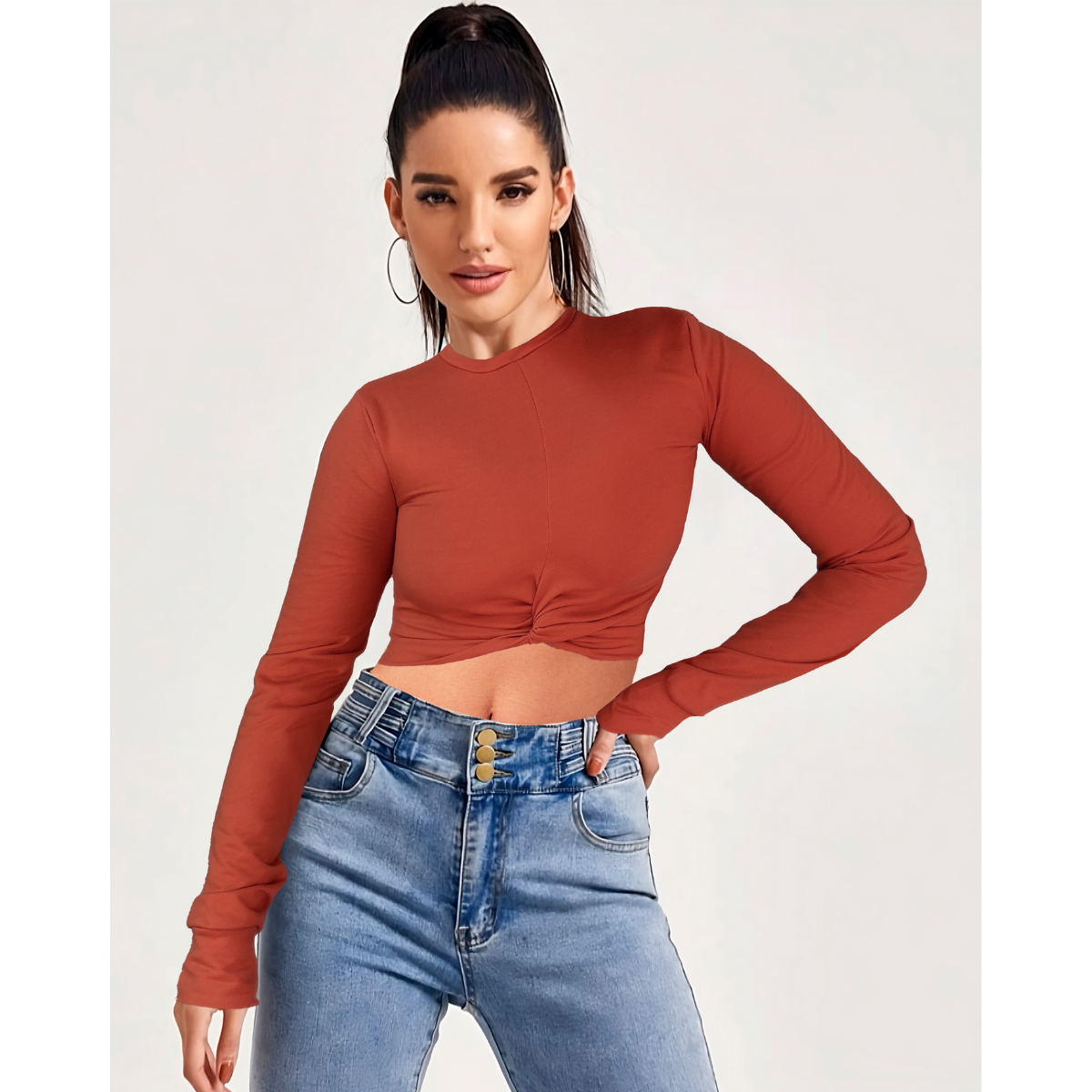 Playera Dama Corta Crop Top Manga Larga Ombliguera Moda Mujer