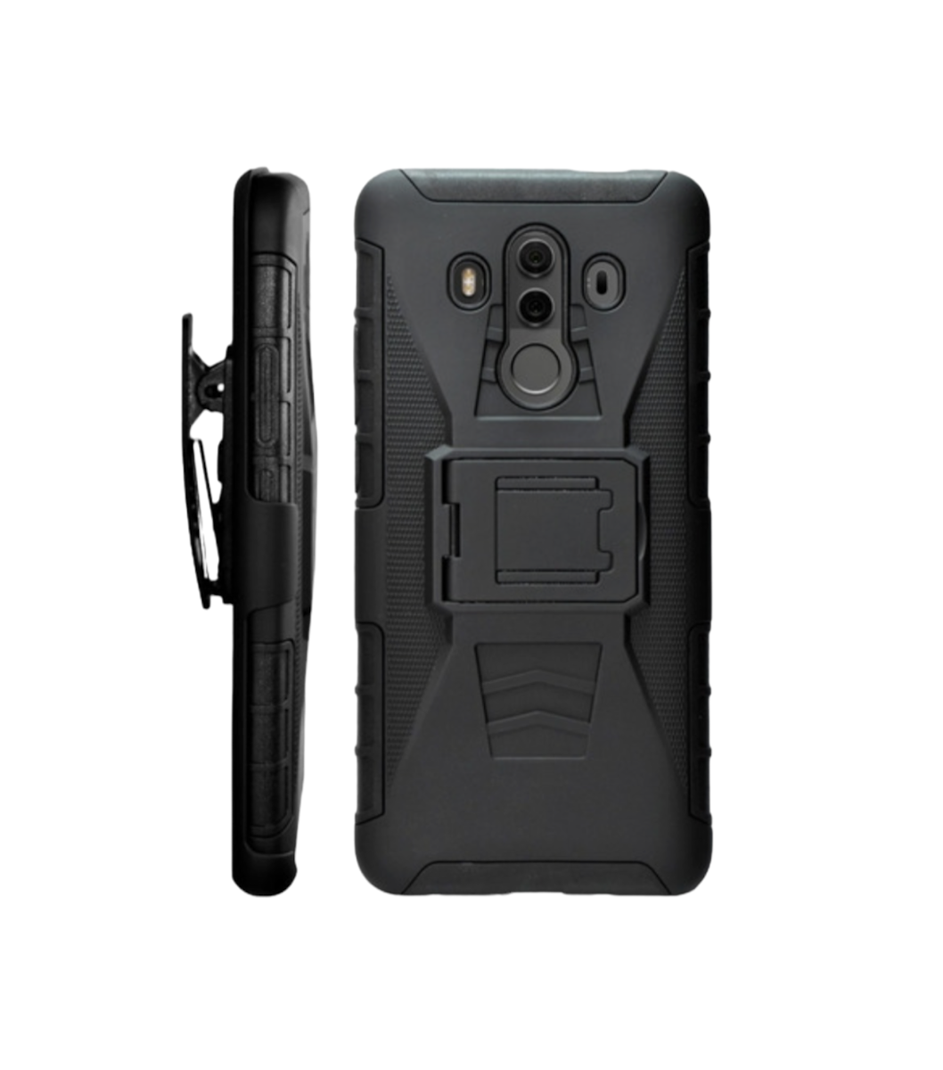 Funda Protector Uso Rudo con Clip más Mica de Cristal Gratis para Huawei Mate 10 Pro Color Negro
