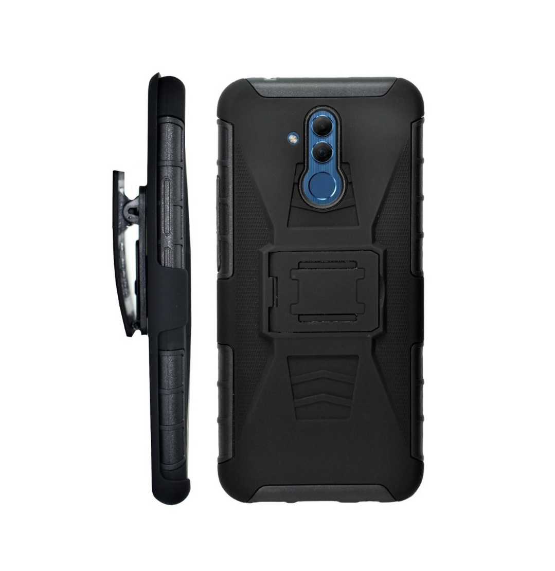 Funda Protector Uso Rudo con Clip más Mica de Cristal Gratis para Huawei Mate 20 Lite Color Negro.