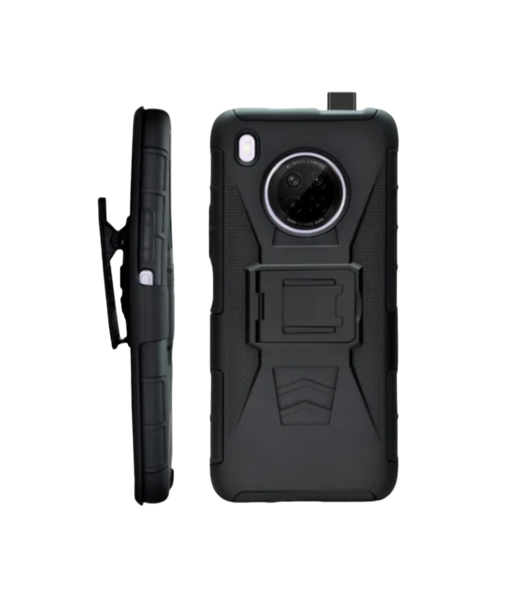 Funda Protector Uso Rudo con Clip más Mica de Cristal Gratis para Huawei Y9A Color Negro