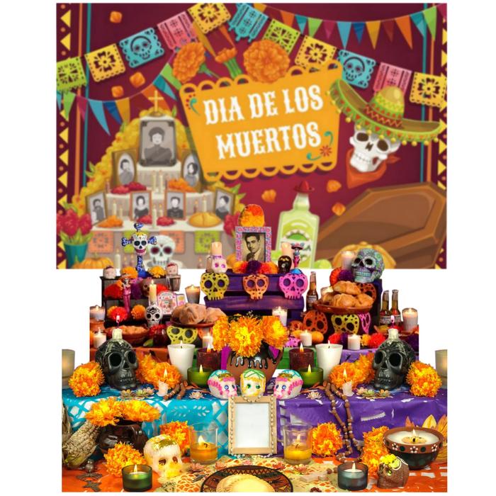 Lienzo Mexicano para Tradiciones MXDEM-001-26 221x170cm Lienzo en Tela Día de Muertos Color Vino, Día de Muertos 2