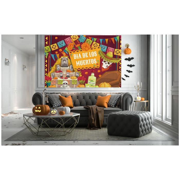 Lienzo Mexicano para Tradiciones MXDEM-001-26 221x170cm Lienzo en Tela Día de Muertos Color Vino, Día de Muertos 2
