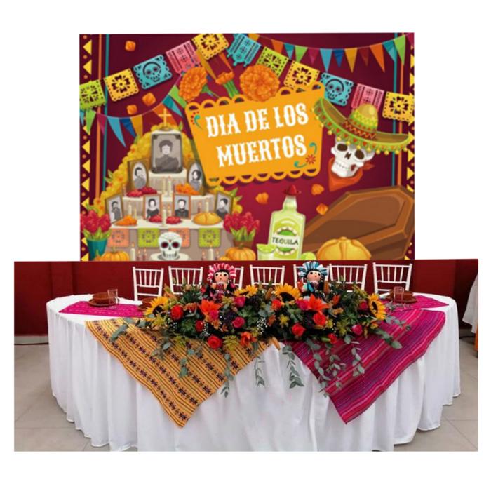 Lienzo Mexicano para Tradiciones MXDEM-001-26 221x170cm Lienzo en Tela Día de Muertos Color Vino, Día de Muertos 2