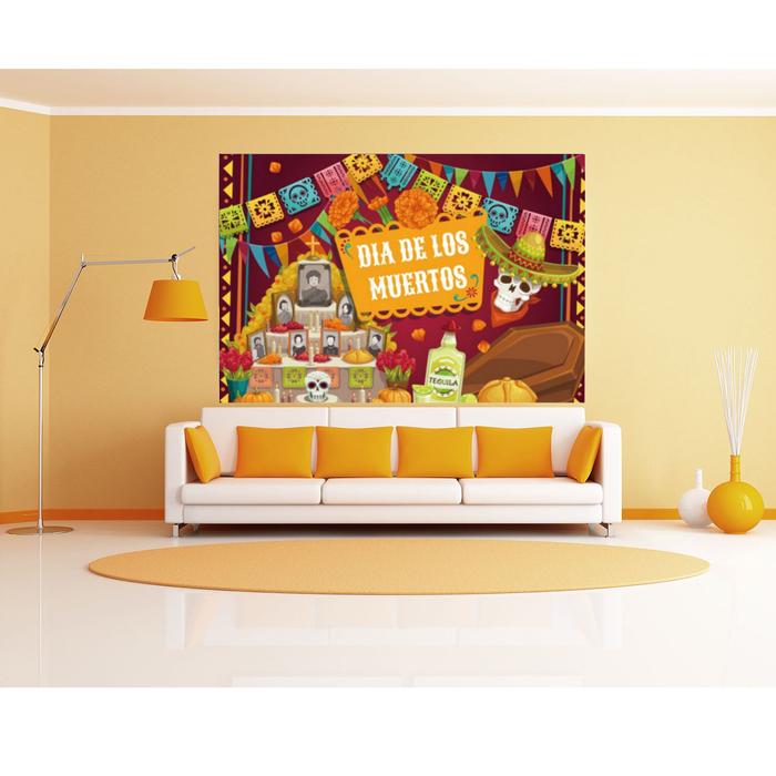 Lienzo Mexicano para Tradiciones MXDEM-001-26 221x170cm Lienzo en Tela Día de Muertos Color Vino, Día de Muertos 2