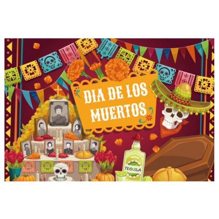 Lienzo Mexicano para Tradiciones MXDEM-001-26 221x170cm Lienzo en Tela Día de Muertos Color Vino, Día de Muertos 2