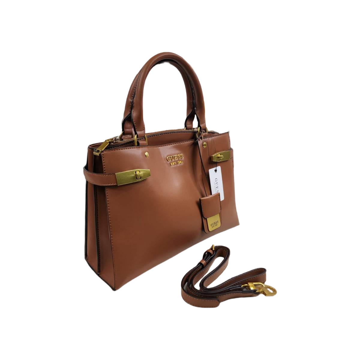 BOLSA GUESS PARA DAMA COLOR CAMEL MODERNO  CON CORREA AJUSTABLE