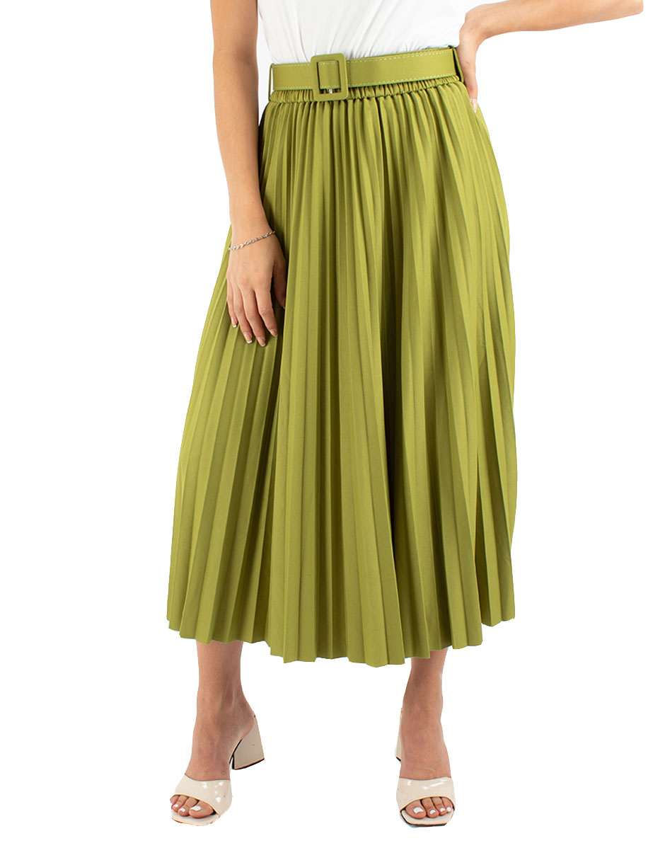 Falda plisada midi con cinto 