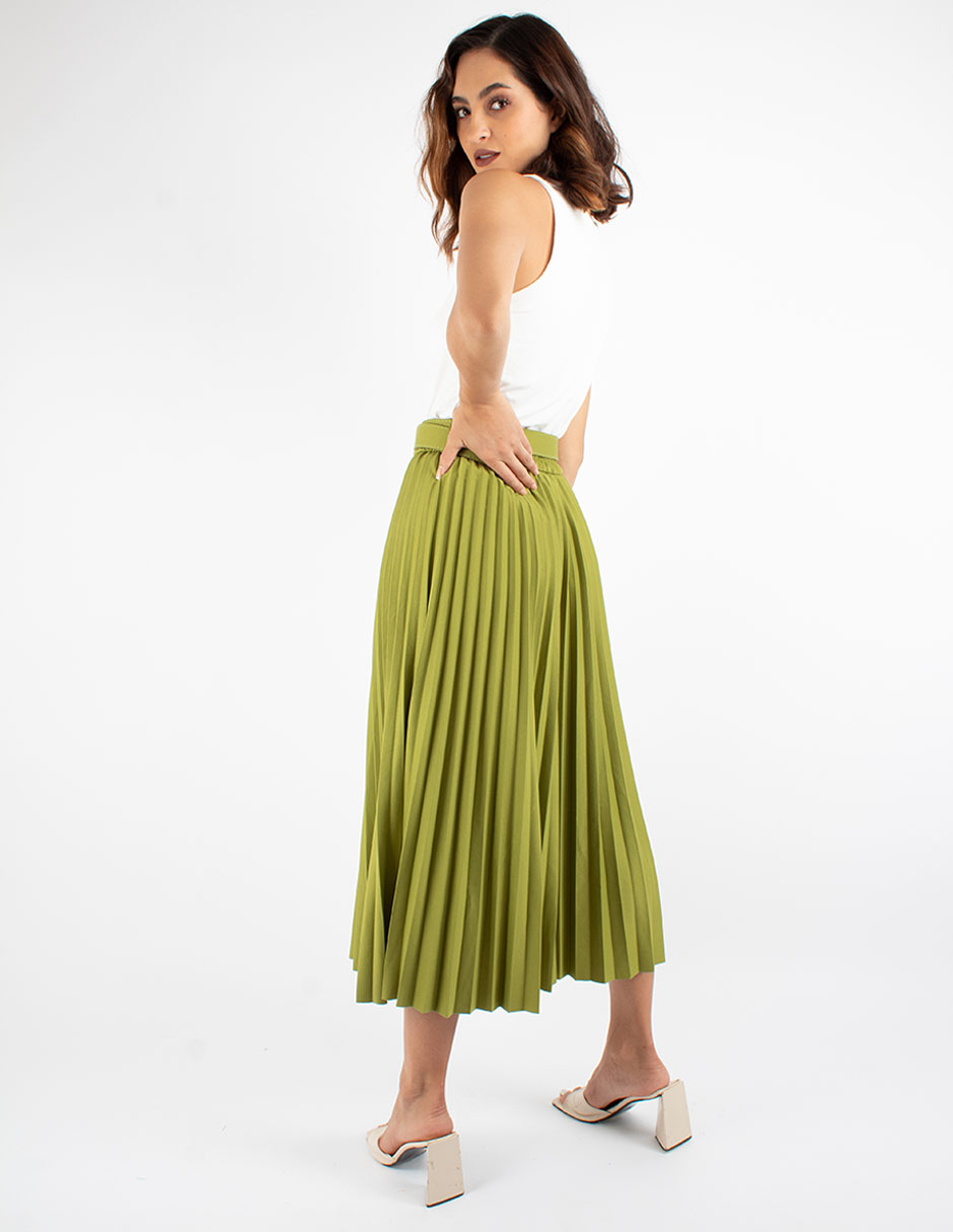 Falda plisada midi con cinto 