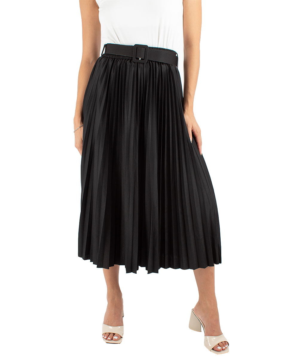 Falda plisada midi con cinto 