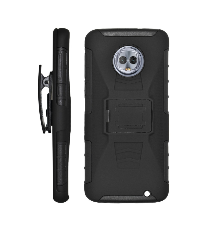 Funda Protector Uso Rudo con Clip más Mica de Cristal Gratis para Motorola G6 PLUS Color Negro