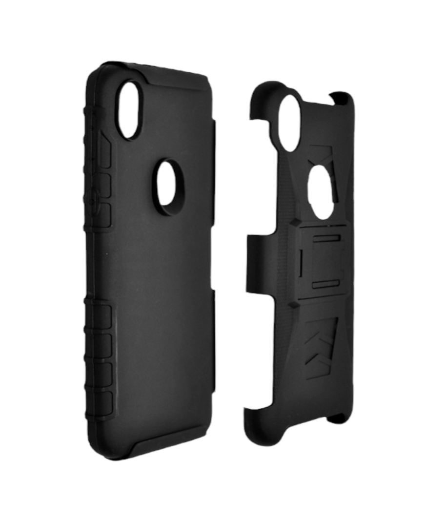 Funda Protector Uso Rudo con Clip más Mica de Cristal Gratis para Motorola G6 PLUS Color Negro