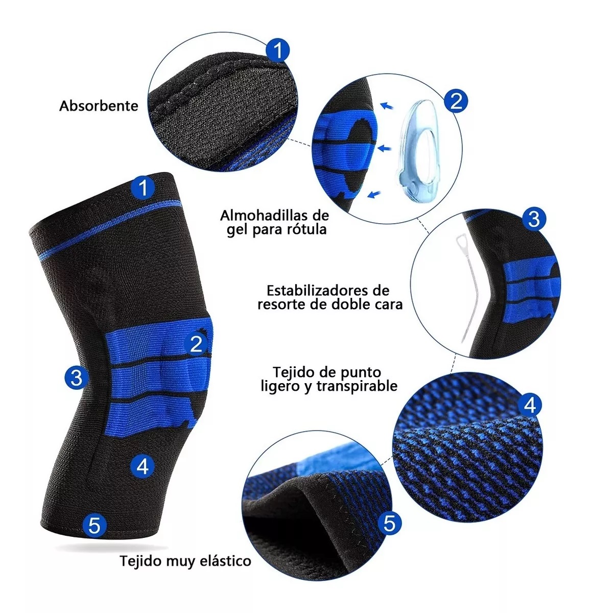 Rodillera Elástica De Compresión Gym Para Deportes Correr Azul XXL