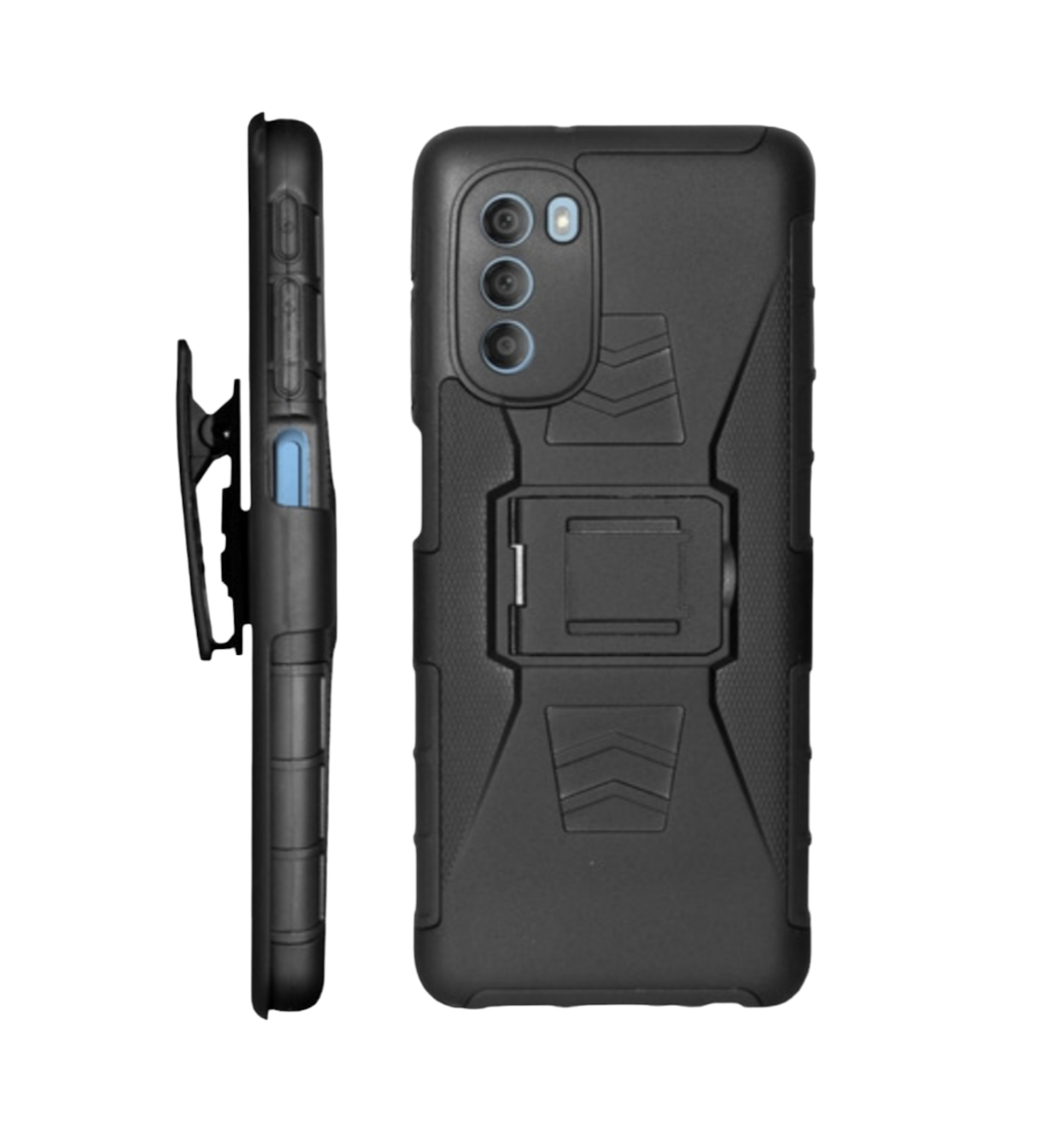 Funda Protector Uso Rudo con Clip más Mica de Cristal Gratis para Motorola G51 5G Color Negro