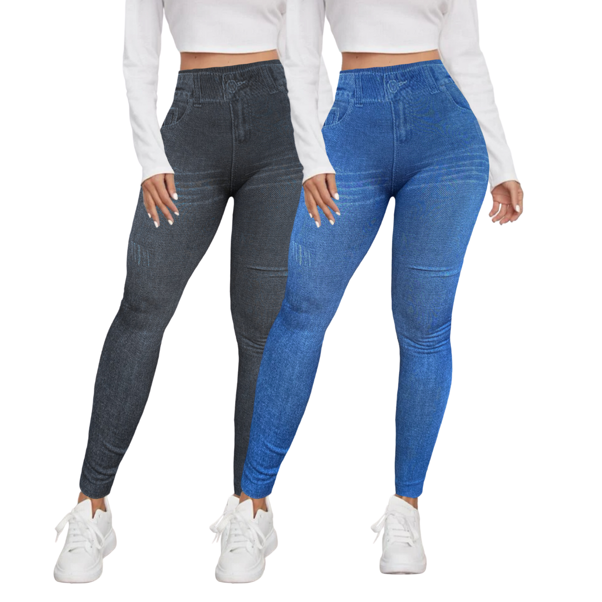 Set 2 Leggins Mujer Mezclilla Faja Alta Mallas Gruesa Mayon