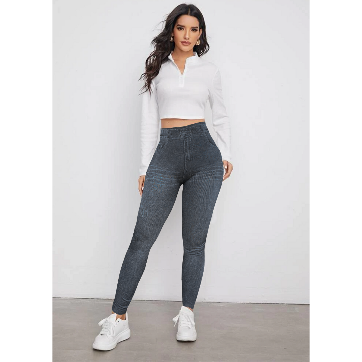 Set 2 Leggins Mujer Mezclilla Faja Alta Mallas Gruesa Mayon