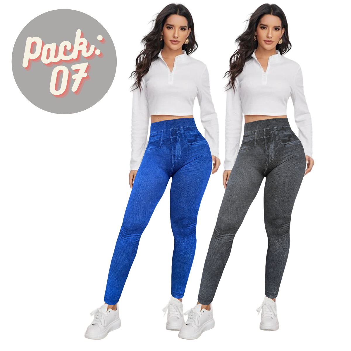 Set 2 Leggins Mujer Mezclilla Faja Alta Mallas Gruesa Mayon