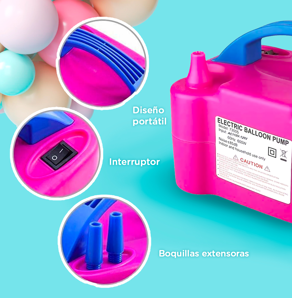 Bomba de globo eléctrica, inflador de globo eléctrico portátil, 2 modos,  boquilla Dual para decoración de fiestas - AliExpress