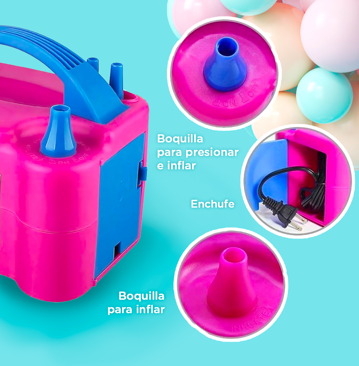 Bomba Electrica Para Inflar Globos + 50 Globos Metalicos