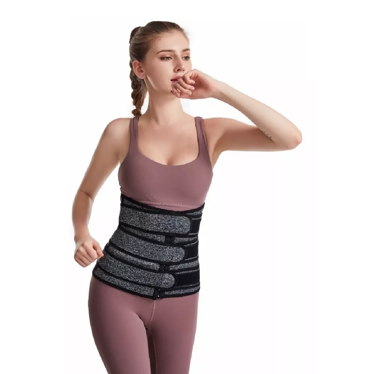Faja Reductora Doble Efecto Sauna Gym Moldeadora Neopreno Gris M