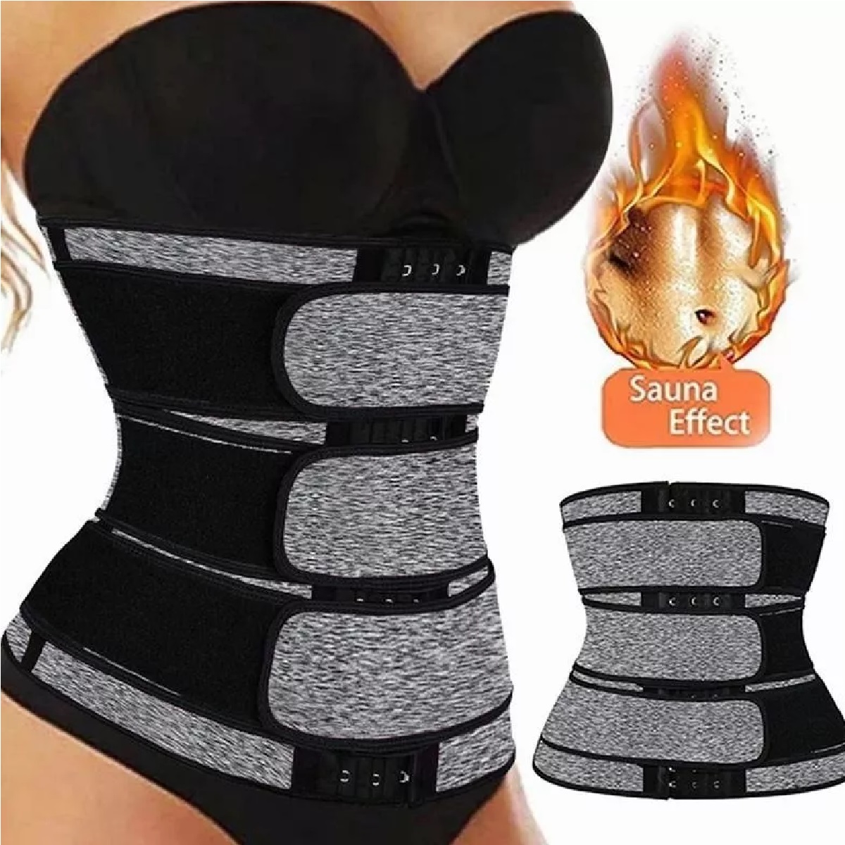 Faja Reductora Doble Efecto Sauna Gym Moldeadora Neopreno Gris M