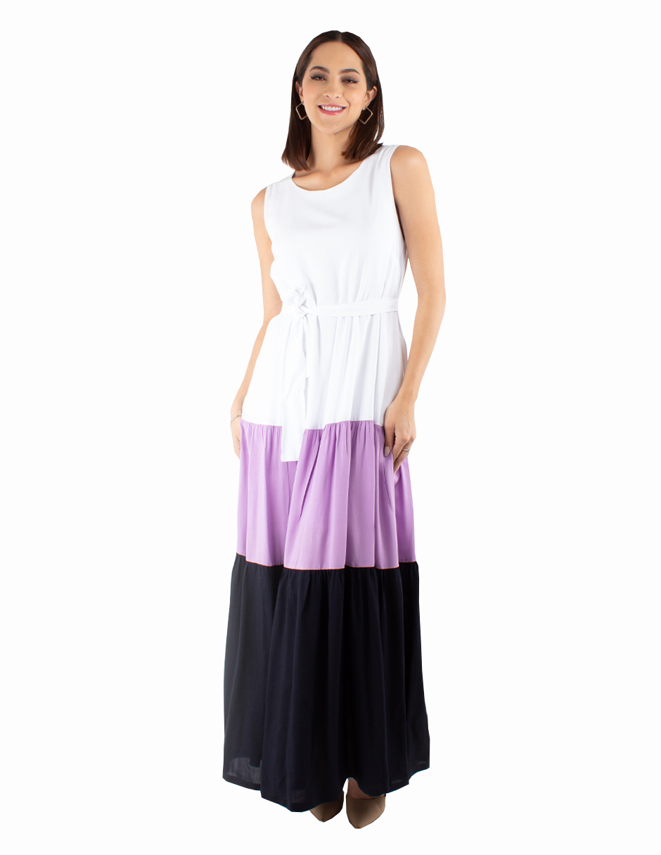 Maxi vestido color block 