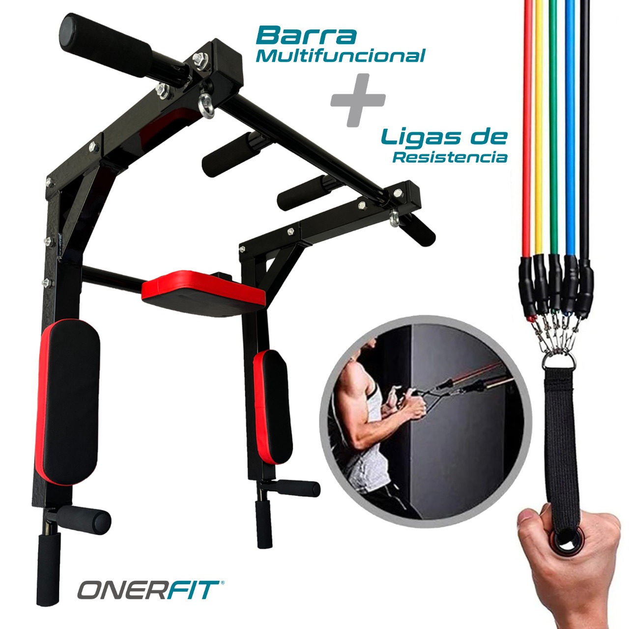 Barra Para Dominadas Multifuncional + Ligas de Resistencia