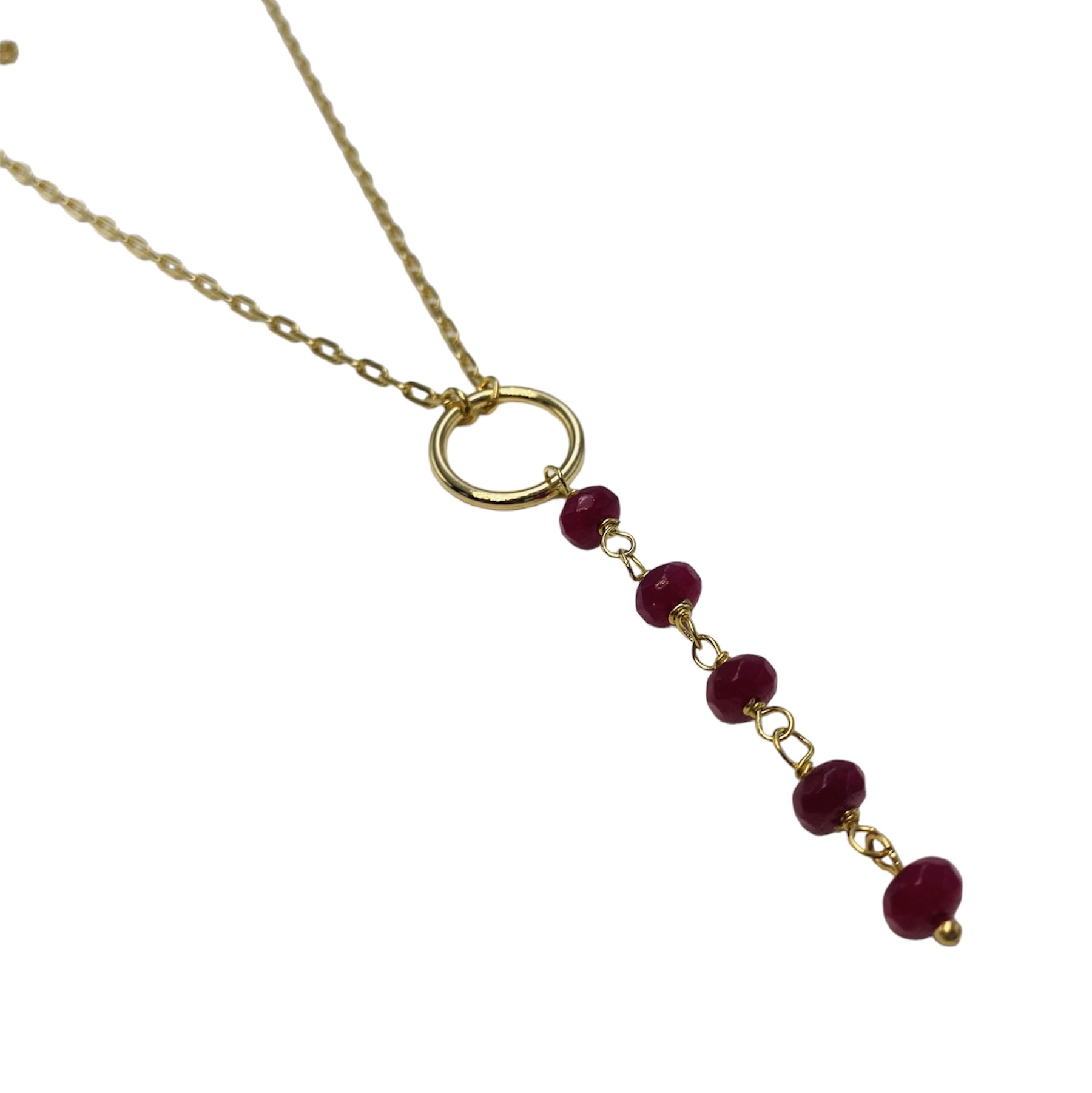 Collar con piedras naturales Jade roja- baño de oro 18K- Collar dorado