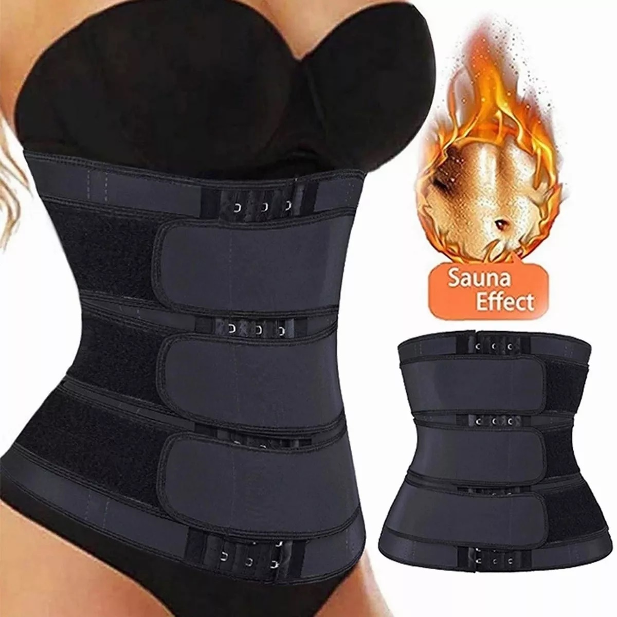 Faja Reductora Doble Efecto Sauna Gym Moldeadora Neopreno Negro L