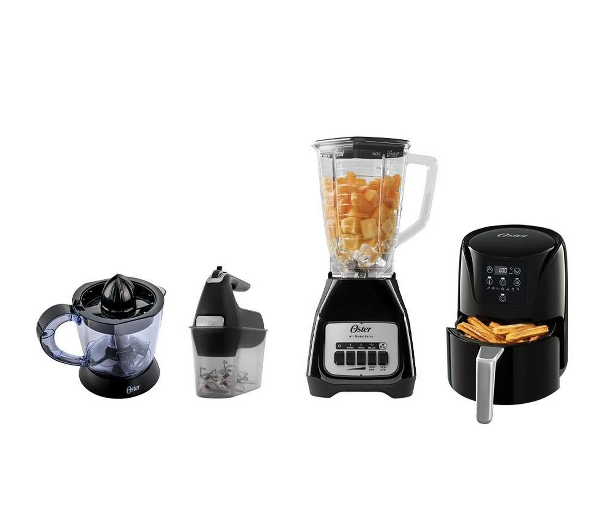 Combo Oster 4 Elementos Negro licuadora,batidora,freidora d aire y exprimidor