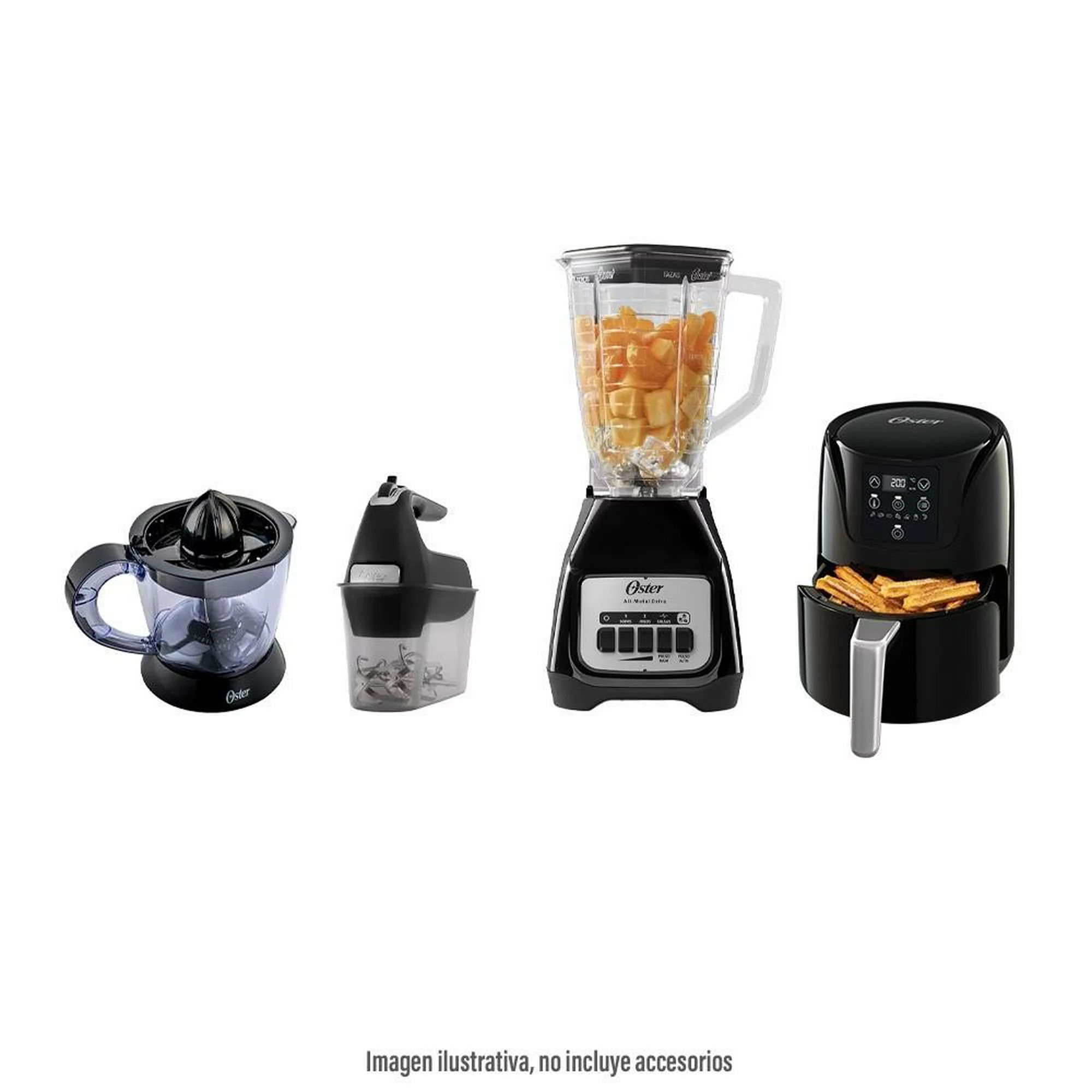 Combo Oster 4 Elementos Negro licuadora,batidora,freidora d aire y exprimidor