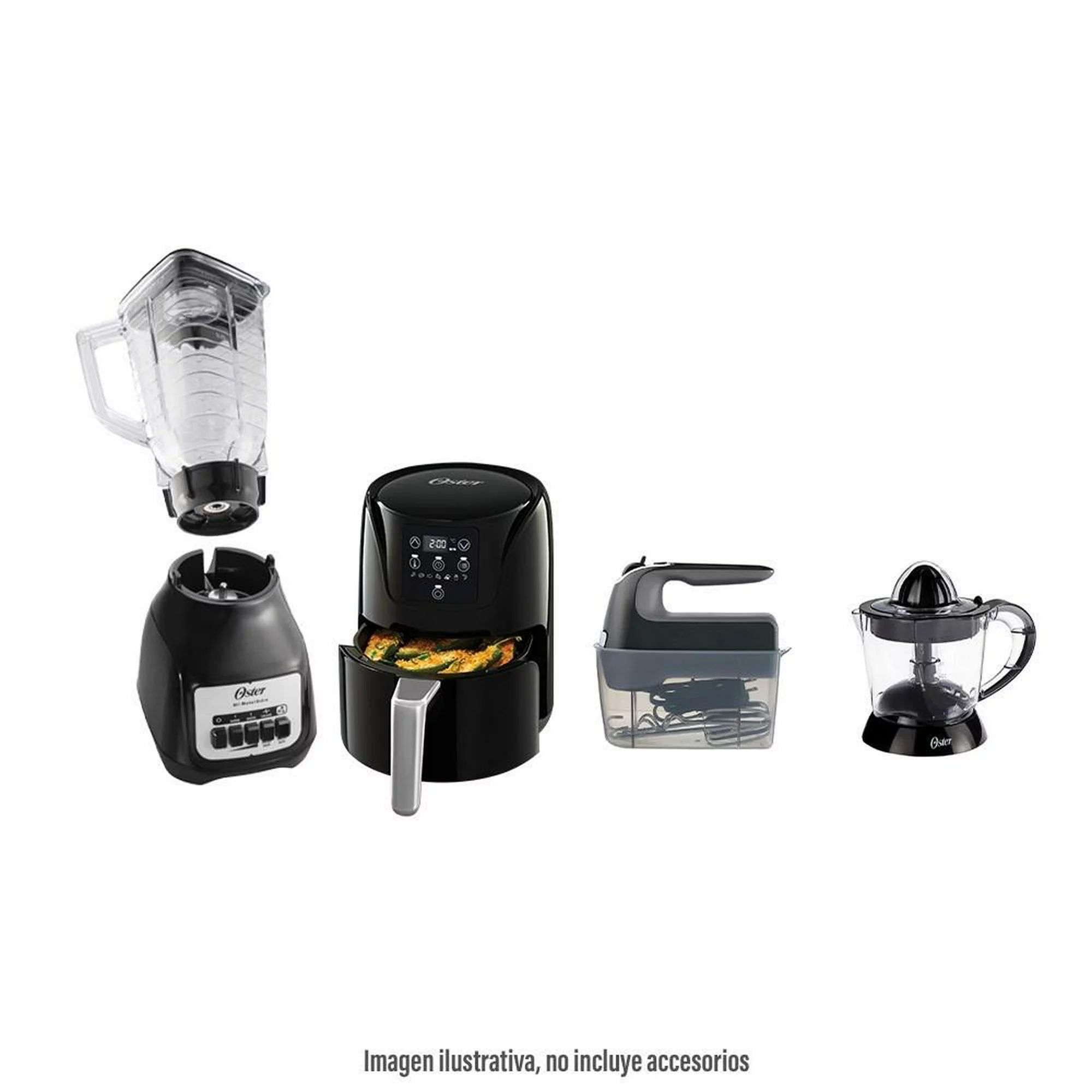 Combo Oster 4 Elementos Negro licuadora,batidora,freidora d aire y exprimidor