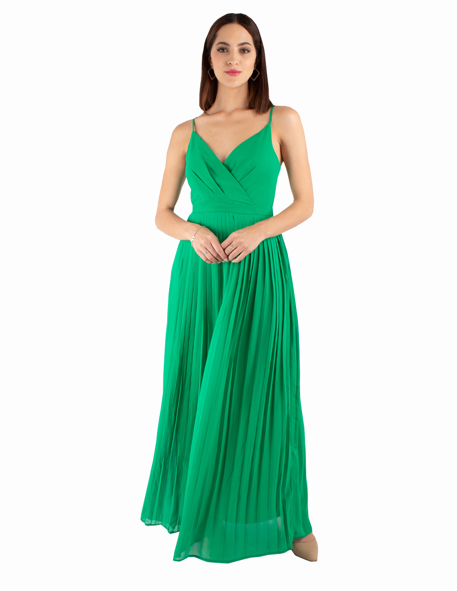 Maxi vestido de tirantes con falda plisada