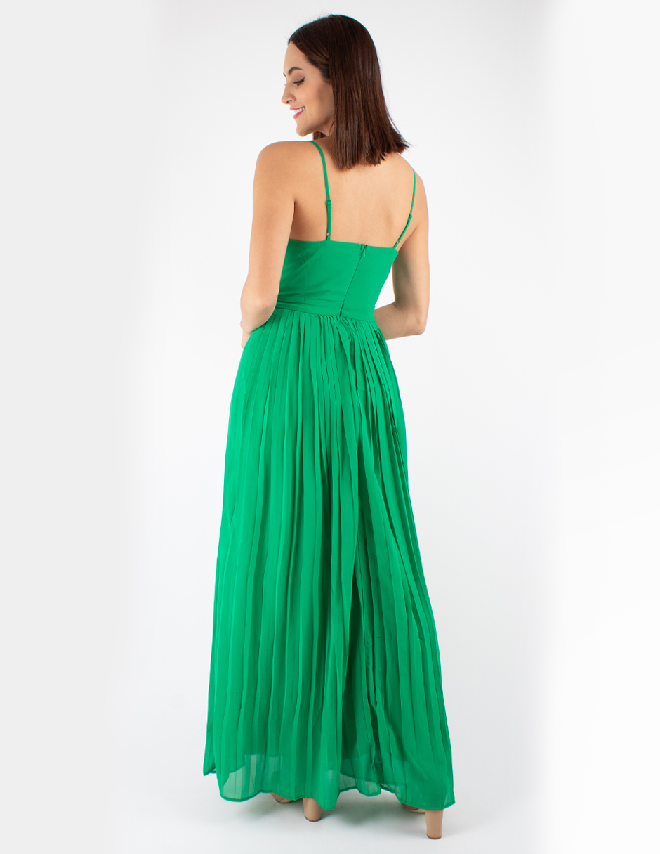 Maxi vestido de tirantes con falda plisada