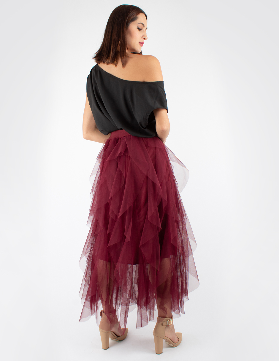Falda maxi con olanes de tul