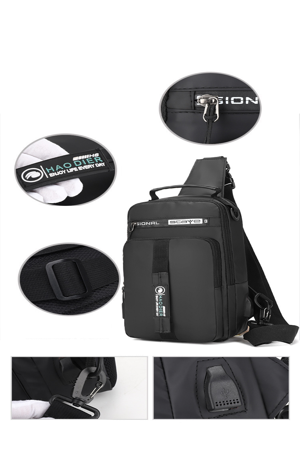 Mochila antirrobo azul morral ordenador portátil carga externa USB impermeable escolar pechera