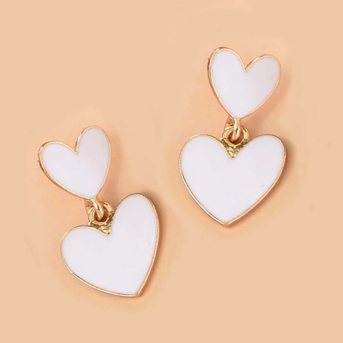 Arete Diseño Corazon Blanco Moda Mujer Acero Inoxidable