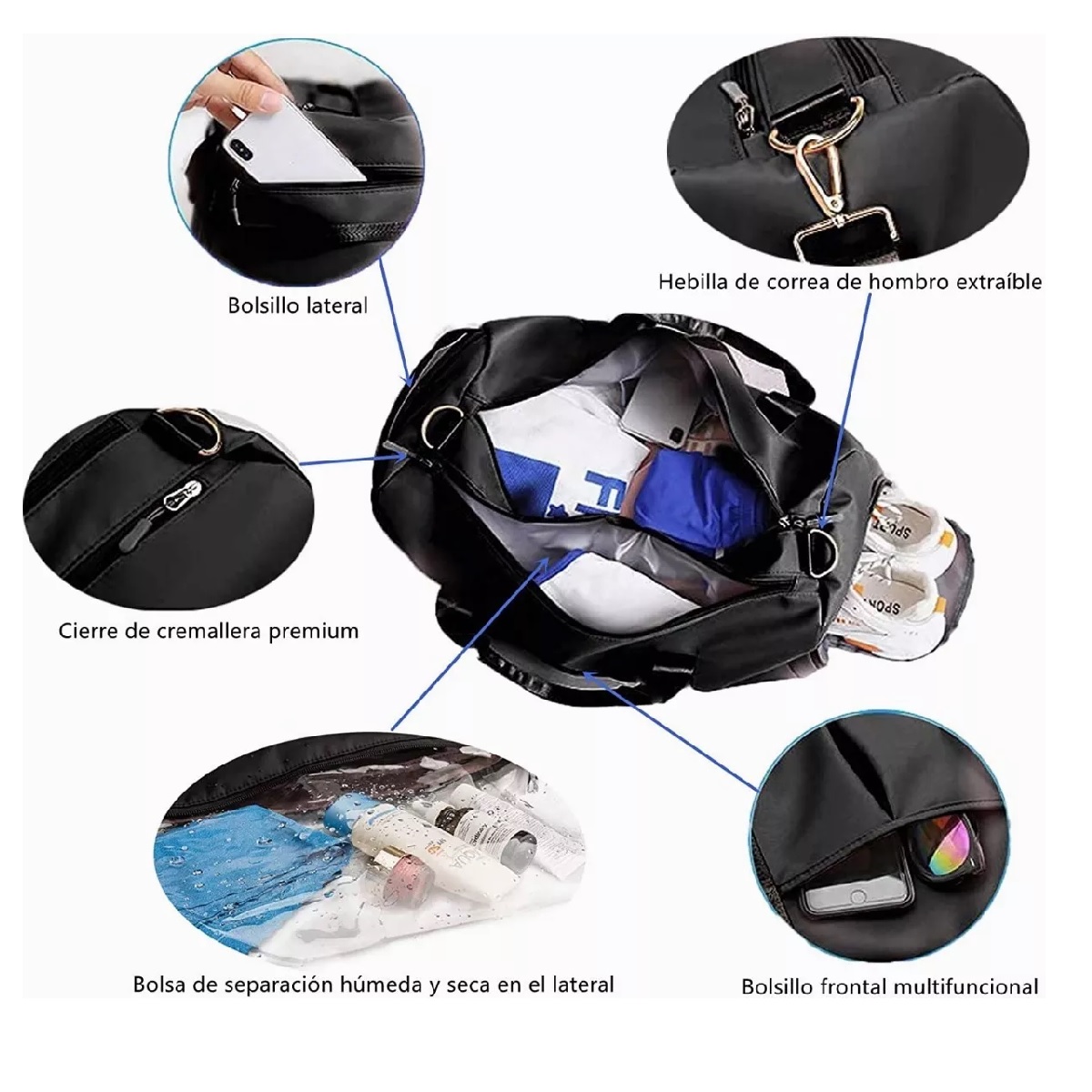 Maletas Bolsas De Viaje Deportiva Bolsa Fitness Bag Mochila Negro