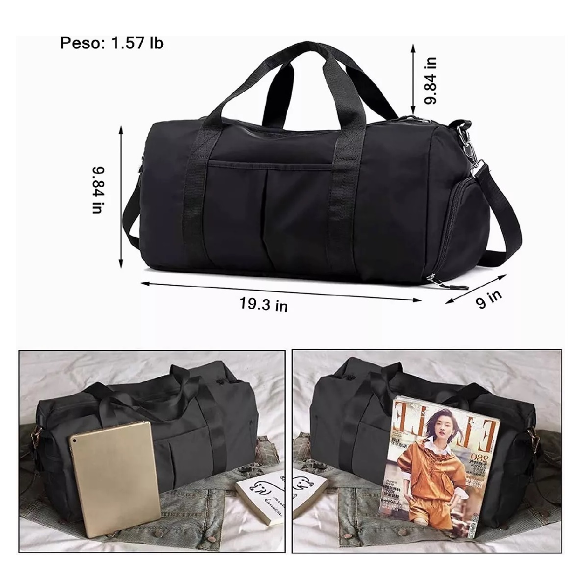 Maletas Bolsas De Viaje Deportiva Bolsa Fitness Bag Mochila Negro