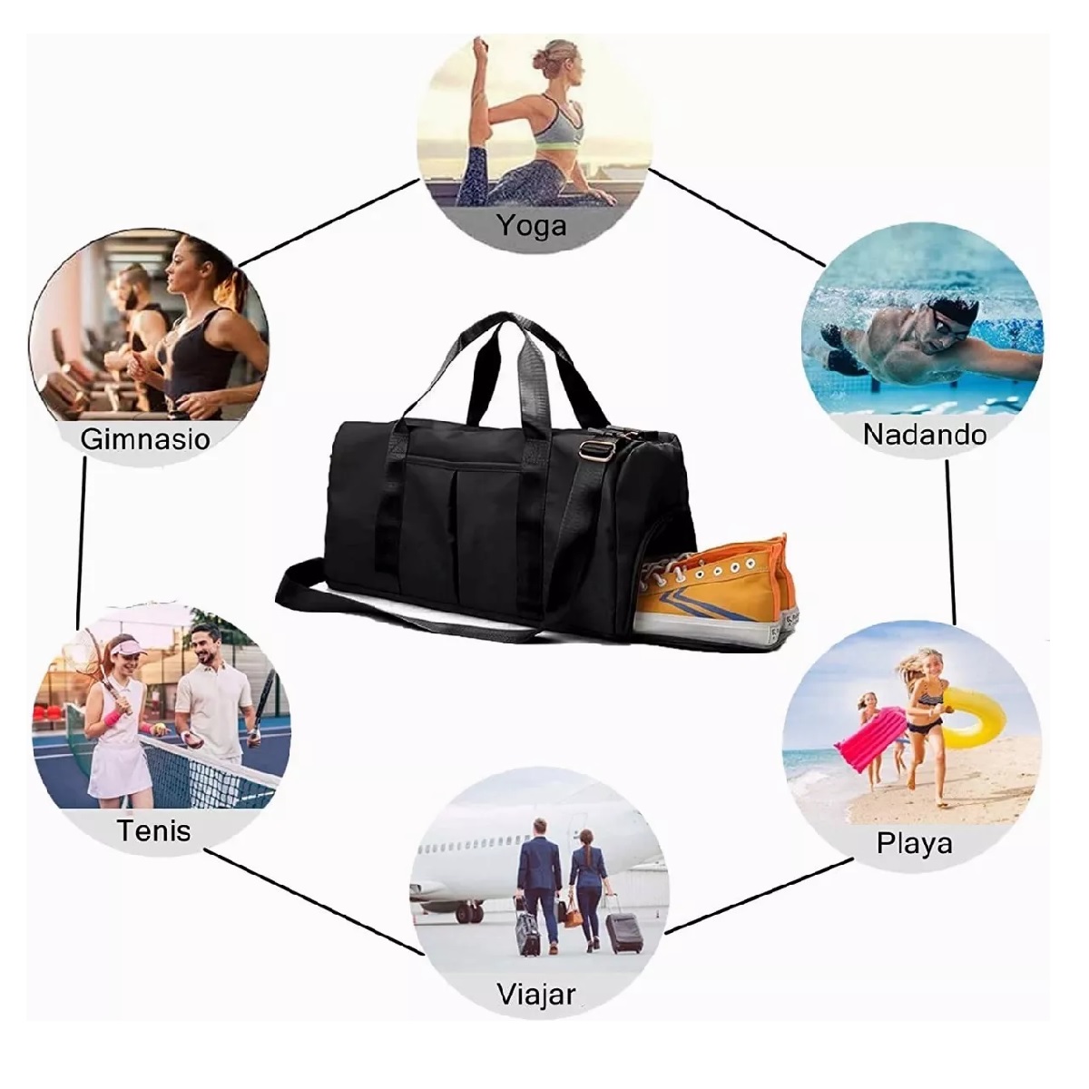 Maletas Bolsas De Viaje Deportiva Bolsa Fitness Bag Mochila Negro