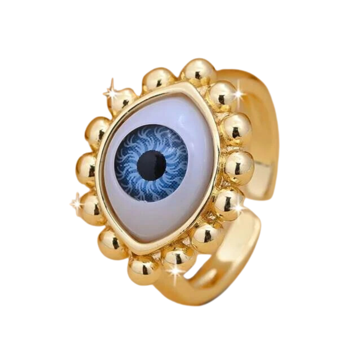 Anillo Ojo Turco Dorado Acero Inoxidable Moda Mujer