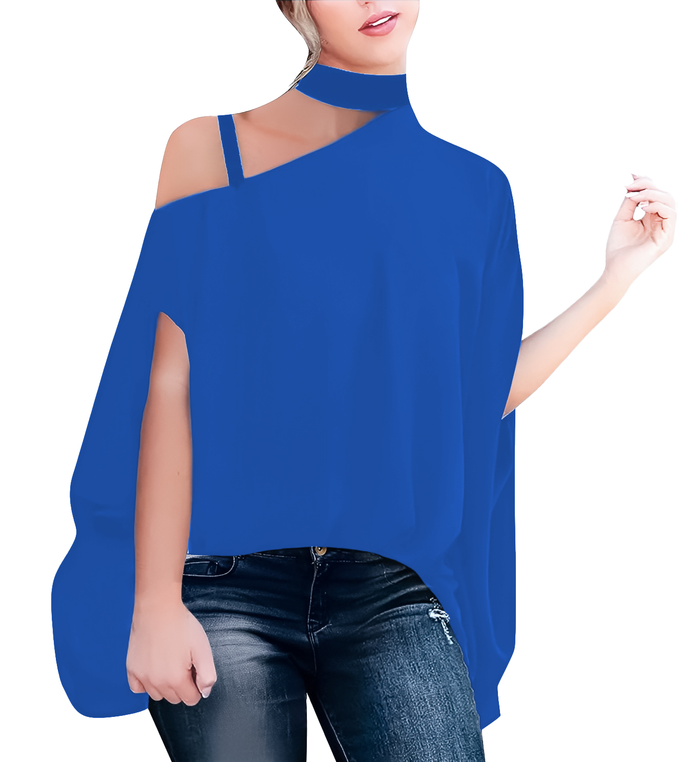 Blusa cuadrada de moda casual mujer dama xally 2308 cuello alto tirante