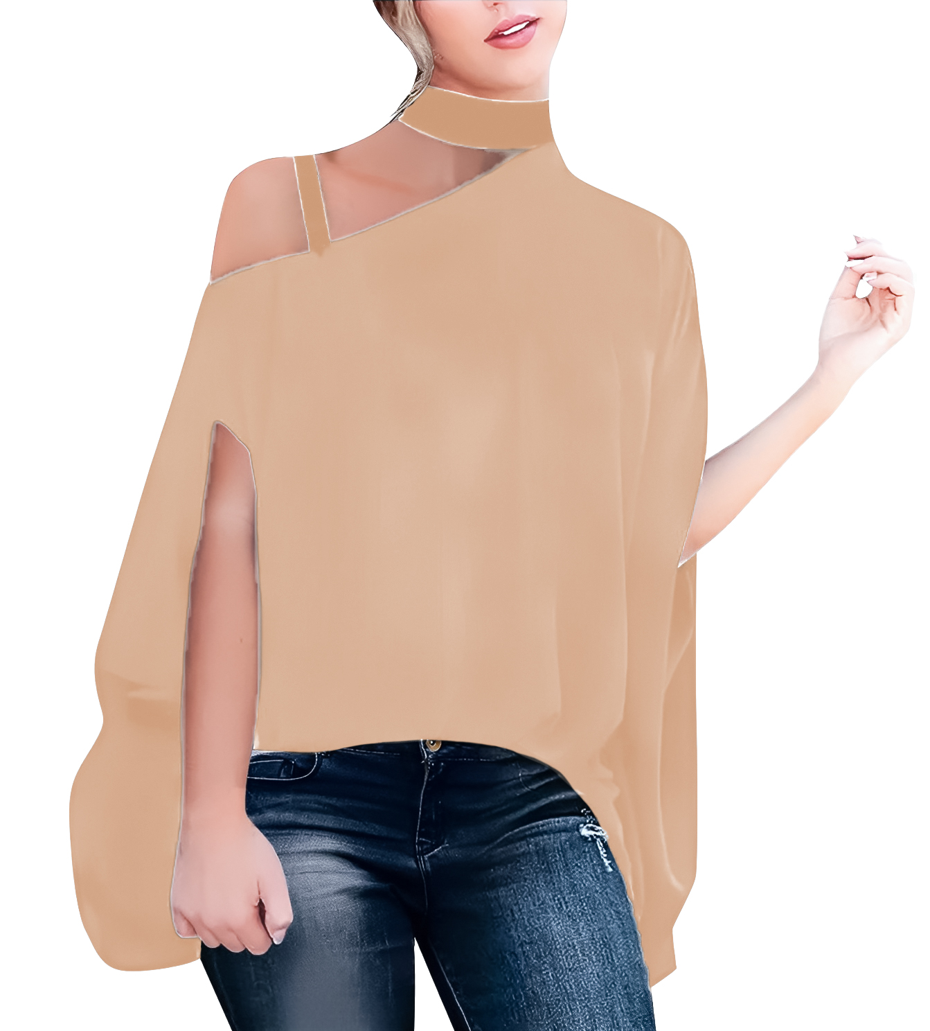 Blusa cuadrada de moda casual mujer dama xally 2308 cuello alto tirante