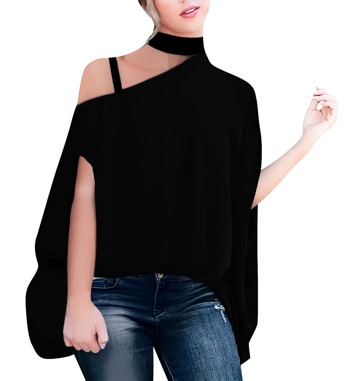 Blusa cuadrada de moda casual mujer dama xally 2308 cuello alto tirante