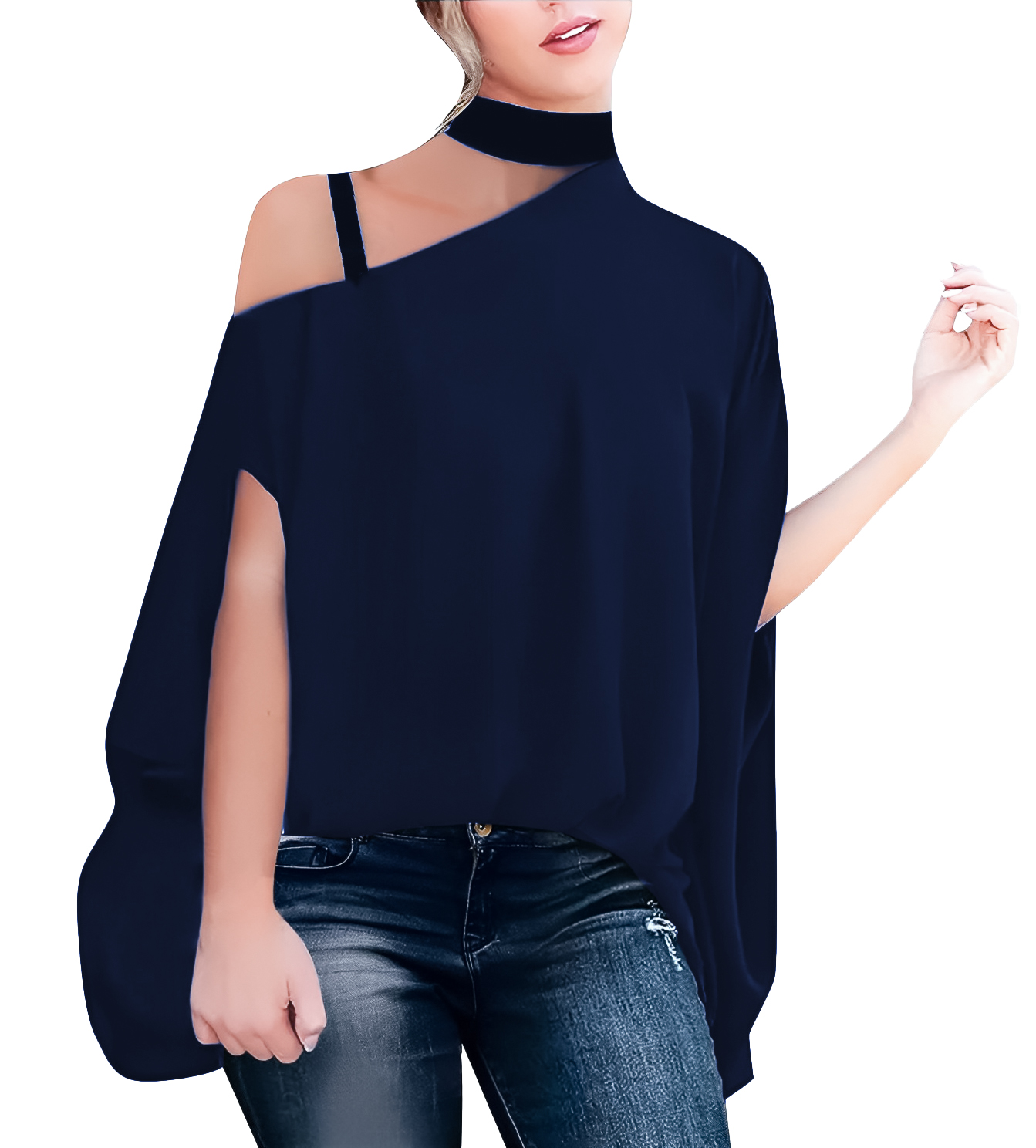 Blusa cuadrada de moda casual mujer dama xally 2308 cuello alto tirante