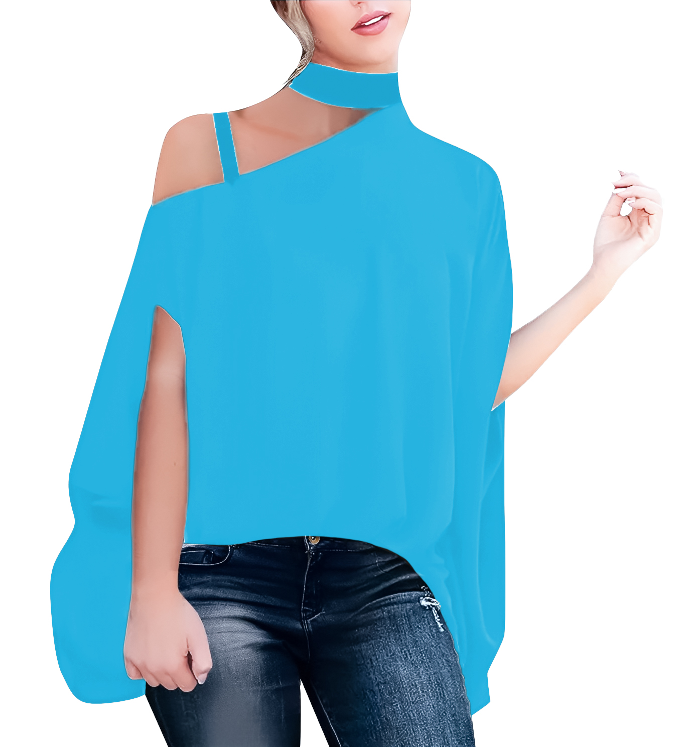 Blusa cuadrada de moda casual mujer dama xally 2308 cuello alto tirante