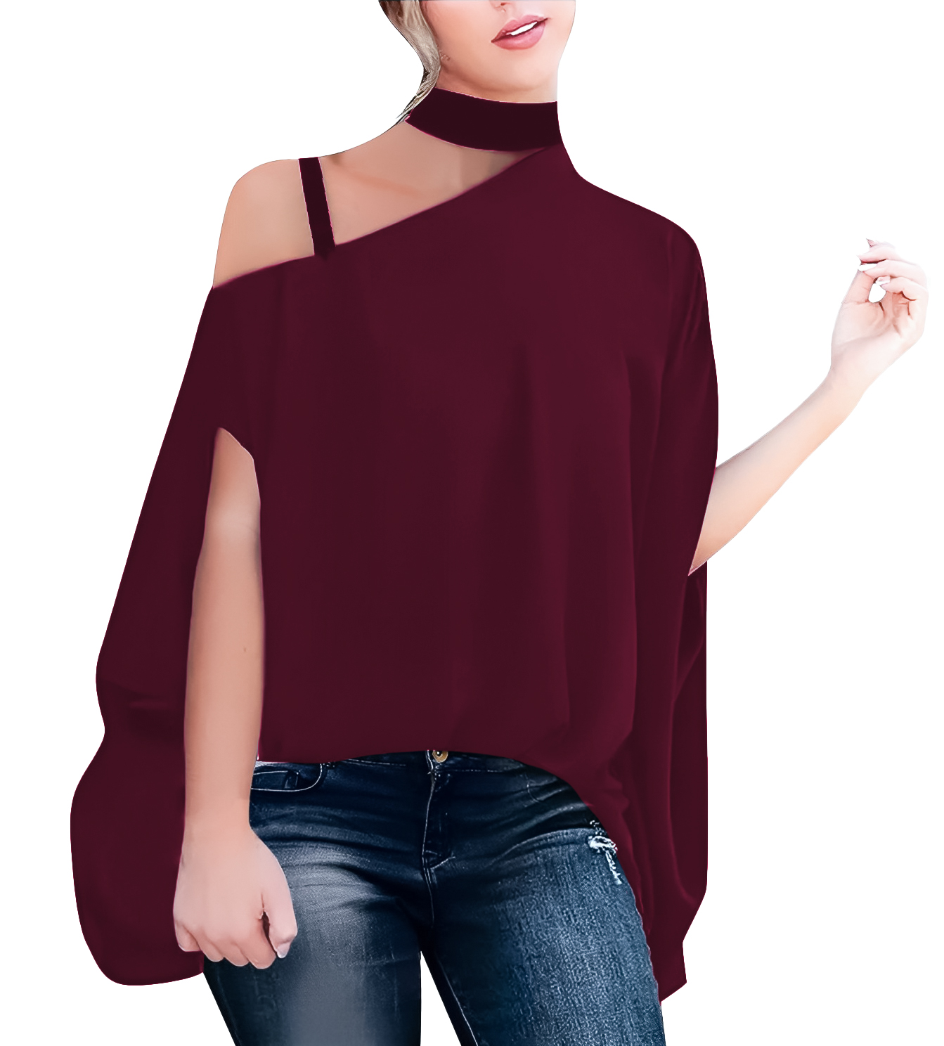 Blusa cuadrada de moda casual mujer dama xally 2308 cuello alto tirante