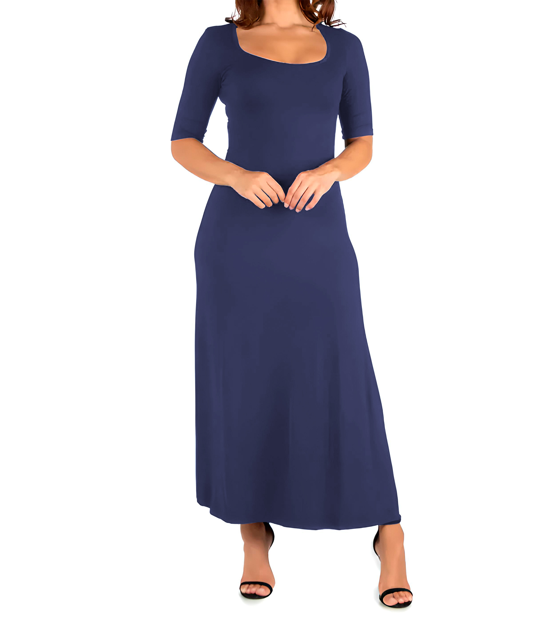 Vestido casual noche largo, dama mujer xally 6 holgado cuello cuadrado manga corta