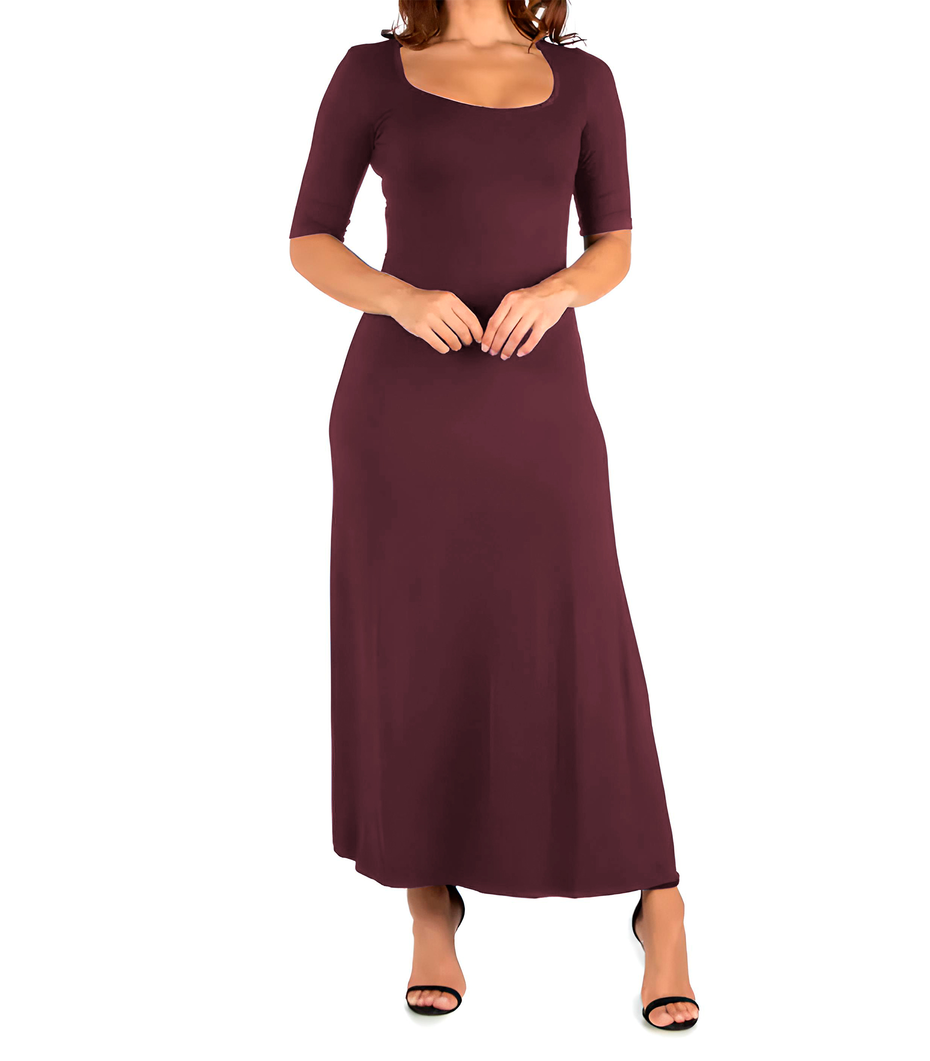 Vestido casual noche largo, dama mujer xally 6 holgado cuello cuadrado manga corta