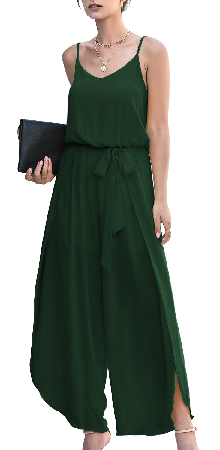 Jumper palazzo enterizo mono jumpsuit casual largo dama mujer xally 8D escote redondo cinturón abertura